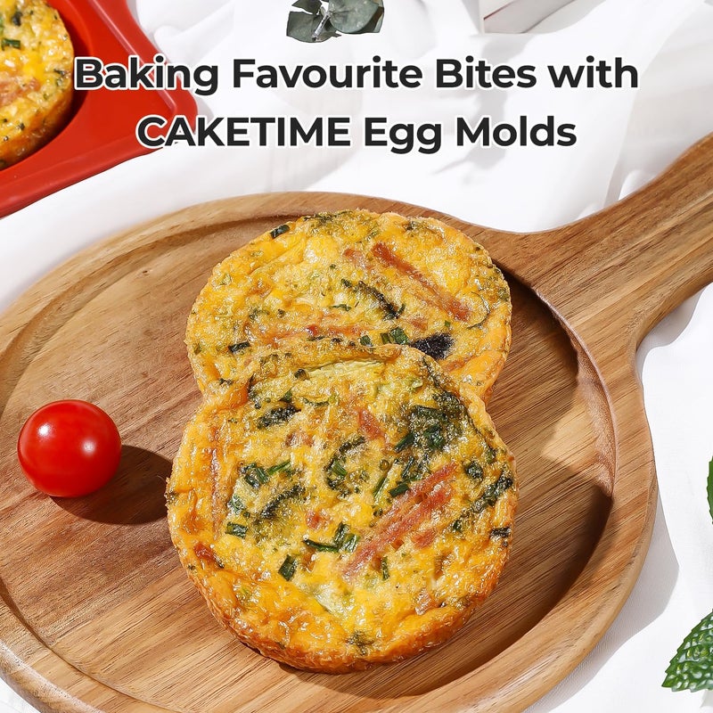 CAKETIME Silicone Muffin Top Pan with Metal Frame, 4 Inch Jumbo Non Stick Round Egg Baking Pan for Oven English Muffins, Whoopie Pies, Corn Bread, Egg Bites, Breakfast Sandwiches Tarts 2 Pack Red - Image 4
